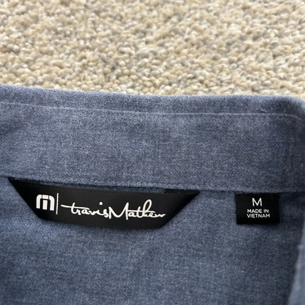 Travis Mathew Cloud Flannel Button Up Shirt Medium Blue Long Sleeve Cotton - Picture 2 of 7